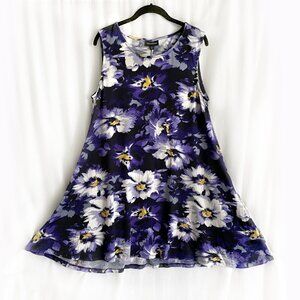 Purple multicolor mini dress, polyester, size XL. Floral print. Sleeveless